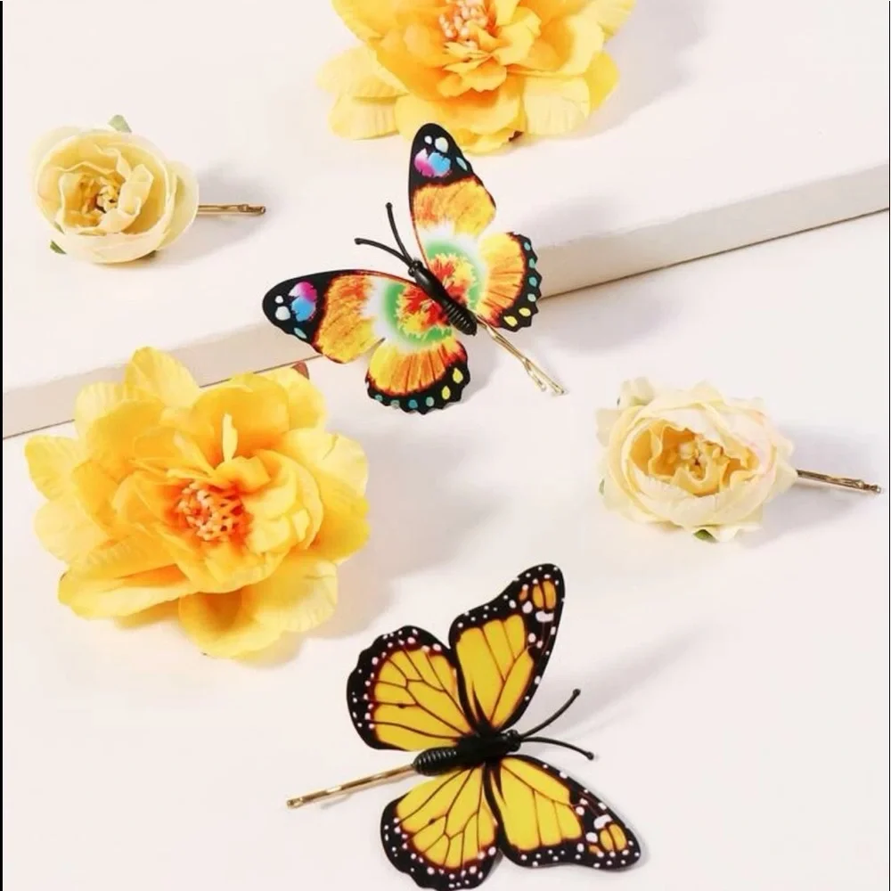 Y2K Coquette Fairycore Cottagecore Butterfly Floral 6 piece Hair Clips